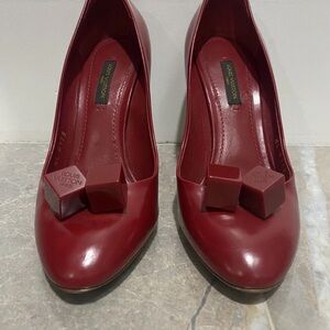 Louis Vuitton Red Heels with Geometric Accents